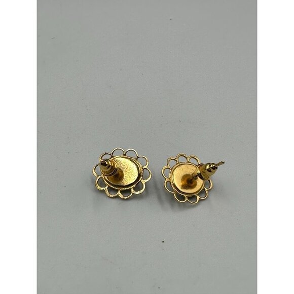 3/$30 Vintage Rainbow Flake Earrings Gold Tone Studs Iridescent Foil Cabochons - Picture 6 of 10